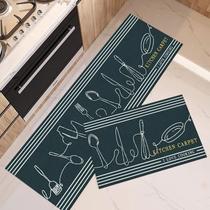 Kit Tapete Passadeira Cozinha Antiderrapante 2 Pçs verde escuro