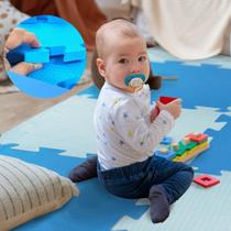 Kit Tapete Tatame 10 Infantil EVA Menino 50x50 Azul Antiderrapante Impermeavel Atividades Educativas Macio Enxoval Maternidade Best Sling