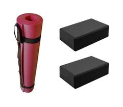 Kit Tapete Yoga Mat Texturizado + 02 Blocos de EVA Yoga Pilates Evamax