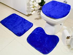 Kit tapetes 3 peças de banheiro na Cor Azul