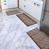 Kit Tapetes Marrom Sisal Polipropileno Elegância Na Cozinha 3 Peças Antiderrapante