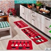 Kit tapetes para cozinha andino lancer 3 peças ka-44 vermelho Kit tapetes para cozinha andino lancer 3 peças ka-44 vermelho