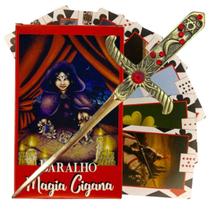 Kit Tarot Magia Cigana e Athame Dourada Pedra Vermelha