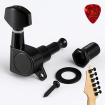 Kit Tarraxa Preta Blindada De Guitarra 6 Em Linha Aço
