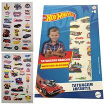 Kit Tattoo Hot Wheels Tatuagem Temporária Infantil Menino Corrida Velocidade Radical Carro Carrinho Tipo Fake Segura