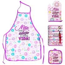 Kit Te Amo Dia Das Mães Avental Luva Pegador De Panela