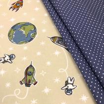 Kit Tecido Tricoline Composê Estampado Infantil Space 2 cortes 50x1,50