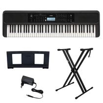 Kit Teclado Arranjador 76 Teclas PSR EW320 Preto com Fonte Bivolt Yamaha e Suporte em X