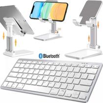 Kit Teclado Bluetooth Sem Fio + Suporte Mesa para Smartphone Tablet Iphone Ipad Portátil Texto - CJJM