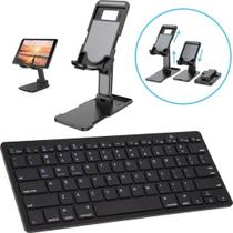 Kit Teclado Bluetooth Wireless Sem Fio + Suporte de Mesa para Tablet iPad Celular Galaxy Tab S6 S7