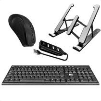Kit Teclado Com Fio Usb Acompanha Mouse Óptico Com Suporte Para Notebook e Hub 4 Portas