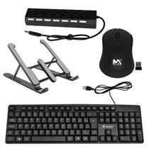Kit Teclado E Mouse Com Hub USB E Suporte Para Notebook Windows, MacOS, Linux