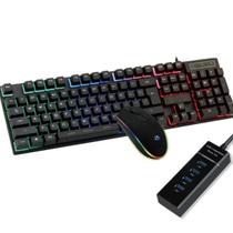 Kit teclado e mouse ergonômico LED RGB Com Hub Usb 3.0 - Exbom