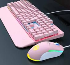 Kit Teclado e Mouse Game Rosa Mecânico RGB