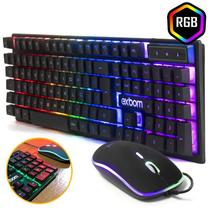 Kit Teclado e Mouse Gamer com Fio Usb ABNT2 Led Rgb 2400 DPI Preto