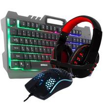 Kit Teclado e Mouse Gamer Headset com Microfone Semi Mecânico Multimídia Anti-Ghost 3200 Dpi Usb