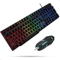 Kit Teclado E Mouse Gamer Iluminação Rgb Com Fio Usb Semi Mecânico Confortável e Design Moderno