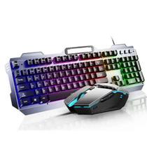 Kit teclado e mouse Gamer LED RGB USB Metal Prata Profissional