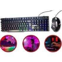 Kit Teclado E Mouse Gamer Rgb Preto Multimídia Usb Pc Led