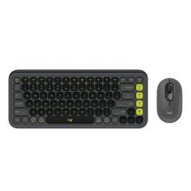 Kit Teclado e Mouse Logitech POP ICON Cinza e Verde sem Fio - 920-013056
