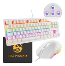 Kit Teclado E Mouse Mecânico Abnt2 Gamer Iluminação Led Rgb Switch Blue Usb MousePad Be-k1 Branco