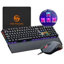 Kit Teclado E Mouse Mecânico Dpi 7200 Abnt2 Gamer Led Rgb Switch Red Usb MousePad Computador Bk-06