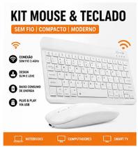 Kit Teclado e Mouse Sem Fio 2.4GHz Compacto USB Branco para Notebook PC Smart TV