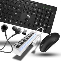 Kit Teclado E Mouse Sem Fio Ergonômico Com Hub Adaptador Usb 7 Portas E Fone Microfone