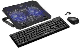 Kit Teclado E Mouse Sem Fio Multi + Cooler Note Bright Led Azul
