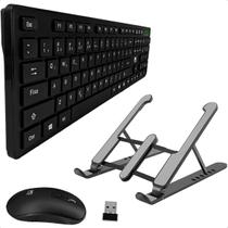 Kit Teclado e Mouse sem Fio Wireless 104 Teclas 1600 DPI com Suporte para Notebook