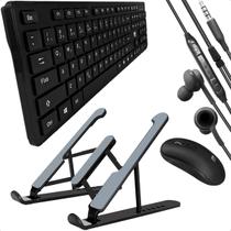 Kit Teclado e Mouse Wireless Profissional com Fone com Microfone e Suporte Dobrável para Computador Kit Teclado e Mouse Wireless Profissional com Fone com Microfone e Suporte Dobrável para Computador