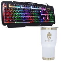 Kit Teclado Gamer Bk-G200 + Copo Térmico Inox 473Ml Branco