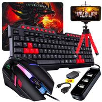 Kit Teclado Gamer multimídia Vermelho + Mouse Gamer Led 7 Cores