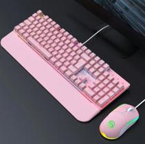 Kit Teclado Mecânico Gamer E Mouse Gamer Rgb Rosa