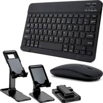 Kit Teclado Mouse Bluetooth Sem Fio ABNT Ç Recarregável + Suporte Mesa Para Tablet Celular