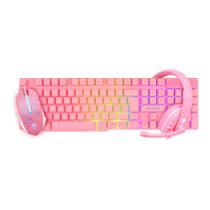 Kit Teclado/mouse/headset Gamer Feminino Pink Iluminado - Evolut
