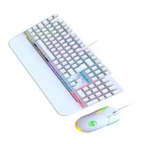Kit Teclado Mouse Mecânico Abnt2 Gamer Iluminação Led Rgb Switch Blue MousePad Apoio De Pulso Bk-03