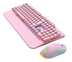 Kit Teclado Mouse Mecânico Abnt2 Gamer Iluminação Led Rgb Switch Blue MousePad Apoio De Pulso Bk-03