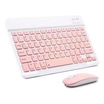 Kit Teclado Mouse Sem Fio Recarregável Bluetooth Tablet Note Rosa