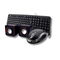 Kit Teclado Mouse USB Com Fio + Caixa De Som Para Computador Completo