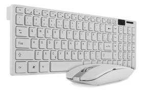 Kit Teclado Mouse Wireless S/Fio Slim+ Deskpad Mouse Branco