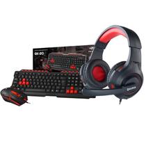 Kit Teclado Multimídia Mouse Led Rgb com fio USB Fone Headset Microfone Estéreo P2 Duplo Combo Gamer Pc Notebook Preto Vermelho