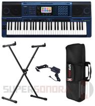 Kit Teclado Musical Arranjador Casio Mz X500 Azul - Midi/usb - Tela Touch + Suporte Em X + Capa