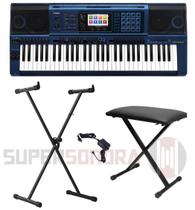 Kit Teclado Musical Arranjador Casio Mz X500 Azul - Midi/usb - Tela Touch + Suporte X + Banqueta X