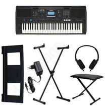 Kit Teclado Musical Arranjador Yamaha PSRE473 61 Teclas + Suporte X + Banqueta X + Fone de Ouvido + Capa