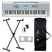 Kit Teclado Musical Arranjador YPT 370 Yamaha Prata 61 Teclas + Suporte X + Capa