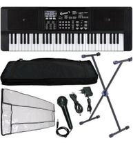 Kit Teclado Musical Barato Estudante 61 Teclas Multi Funções - Queens