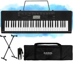 Kit Teclado Musical Casio CTK-3500 5/8 61 Teclas Com Sensibilidade Capa, Suporte em X e Pedal Sustain