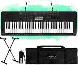 Kit Teclado Musical Casio CTK-3500 5/8 61 Teclas Sensíveis ao Toque Com Capa, Suporte em X e Pedal Sustain