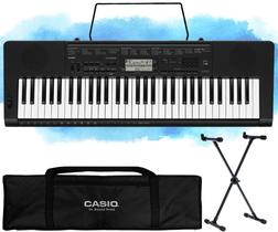 Kit Teclado Musical Casio CTK-3500 5/8 61 Teclas Sensíveis Com Capa, Suporte e Fonte